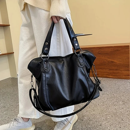 Bolso de mano de lujo de alta calidad, informal, suave, para mujer, de piel de gran capacidad, bolso de compras, bolso de viaje con cremallera negra a la moda