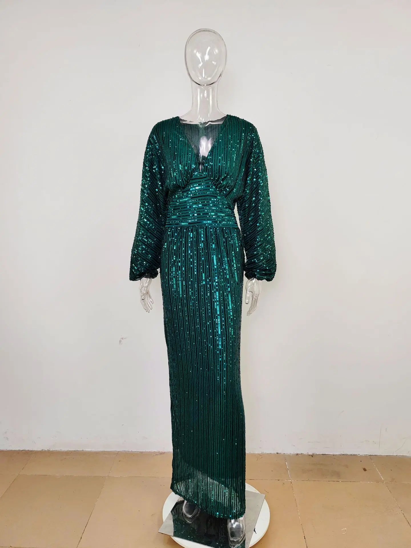 Elegante vestido de noche brillante para mujer, vestido largo de fiesta, manga larga, lentejuelas, incluso bata para dama de honor, boda, celebridad