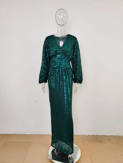 Robe de soirée élégante et brillante pour femmes, robe longue de soirée à manches longues, paillettes, robe uniforme pour femme, demoiselle d'honneur, mariage, célébrité