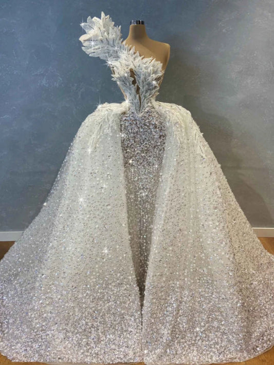 Luxury Floor-length Wedding Dresses Beaded Crystals Ball Gown Dress For Bride Graceful Strapless Bride Gown Robe De Mariée