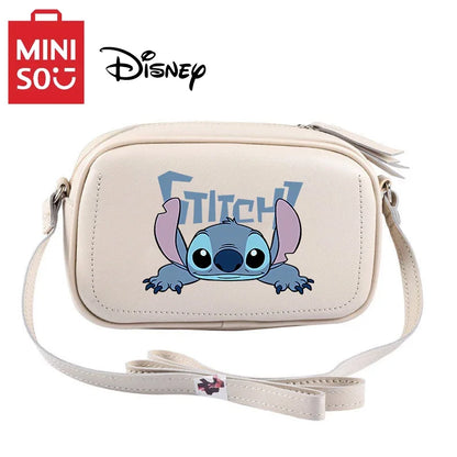 MINISO Disney New Series Cartoon Cute Stitch Crossbody Bag Printed Camera Small Square Portable Anime Bag PU Shoulder Bag Gift