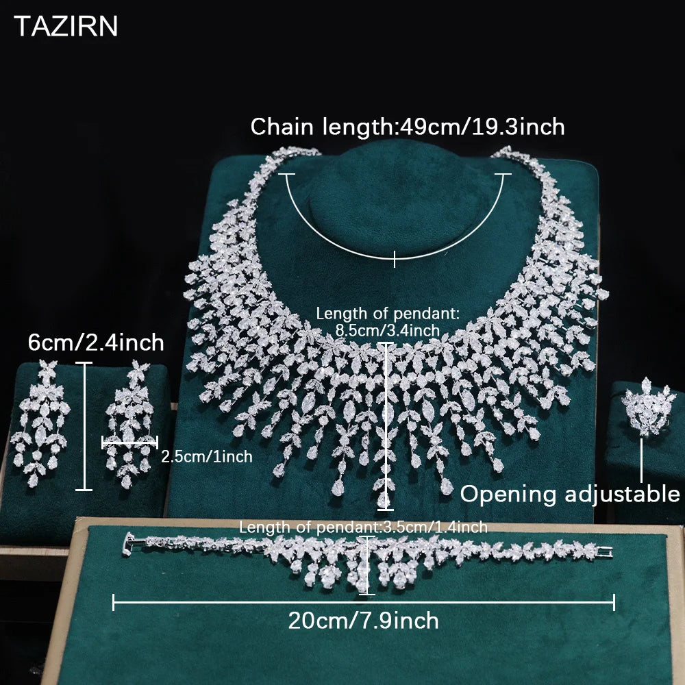 TAZIRN - Juego de joyas de lujo de 5A con circonita cúbica árabe de Dubái para bodas, fiestas, graduaciones, aniversarios, 2 o 4 piezas, accesorios nupciales de circonita cúbica