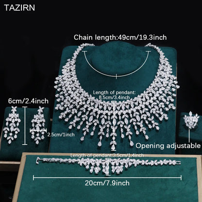 TAZIRN Ensemble de bijoux de mariage de luxe en zircone cubique 5A pour femmes, ensemble de bijoux arabes de Dubaï pour fête, bal, anniversaire, 2/4 pièces, accessoires de mariée en zircone cubique