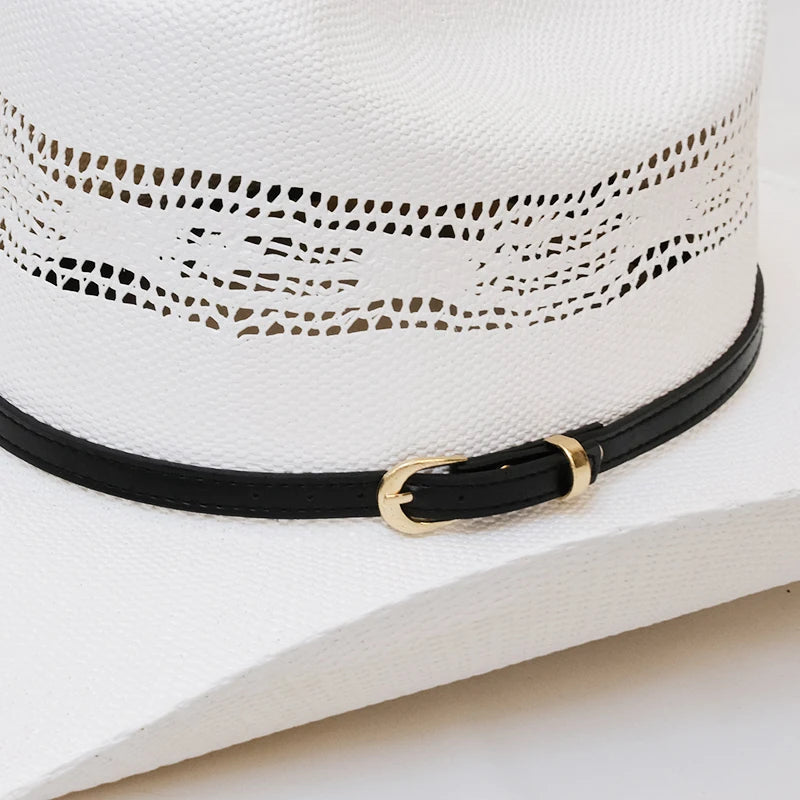 Simple Black Belt Hollow-out Yellowstone Hard Straw Beach American Western Wide Brim Cowboy Cowgirl Sun Hat Pinch Front 55-61cm