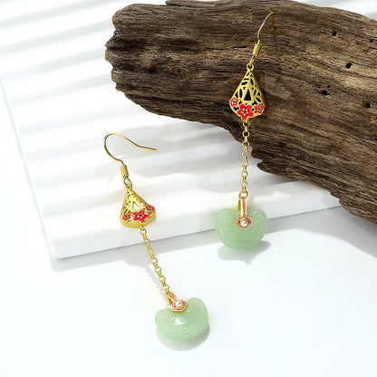 Boucles d'oreilles en or K avec émeraude dorée et jade en lingot d'or Boucles d'oreilles pour femmes en or K Bijoux de luxe de créateur Cadeaux pour petites amies