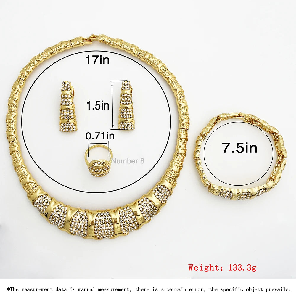 Ensemble de bijoux de Dubaï pour femmes, ensemble de luxe plaqué or 18 carats, collier, boucles d'oreilles, bracelet et bague, bijoux pour fête de mariage tendance