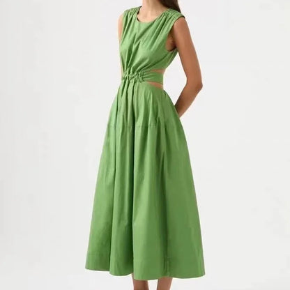 Robe taille creuse pour femme 2023 nouvelle robe longue sans manches à taille haute