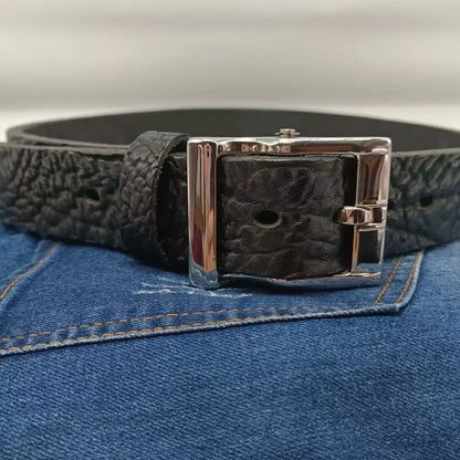 Ceintures épaisses en cuir véritable faites à la main avec boucle en acier inoxydable pour hommes, ceinture de cowboy de luxe, cadeau en cuir pleine fleur