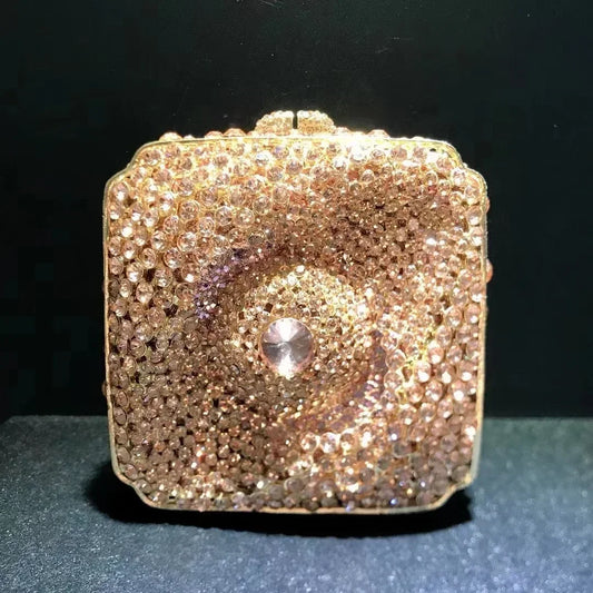 XIYUAN Women AB Silver Gold Orange Diamond Eye Evening Bag Square Party Bridal Crystal Handbag Wedding Dinner Gala Stone Purse