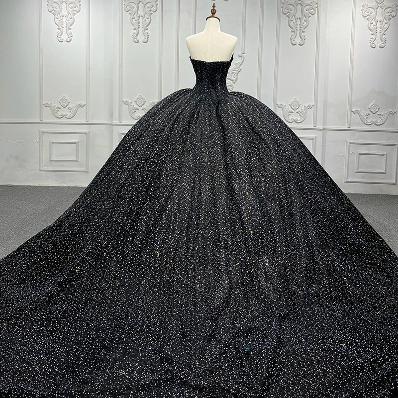 Robe de soirée de luxe exquise noire Quinceanera chérie perlée sans manches robe de bal DY9888 robe de soirée robes de nuit