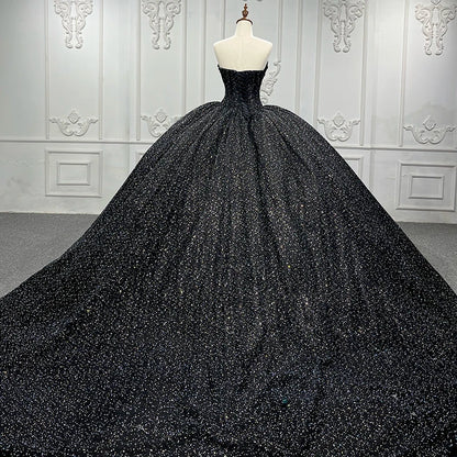 Exquisito vestido de quinceañera negro de lujo con escote en forma de corazón y cuentas, vestido de fiesta sin mangas DY9888, vestido de noche para fiesta