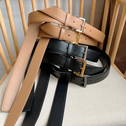 Ceinture longue en cuir de veau 3,5 pour femme Accessoires de mode Ceinture à boucle aiguille en cuir uni pour hommes et femmes