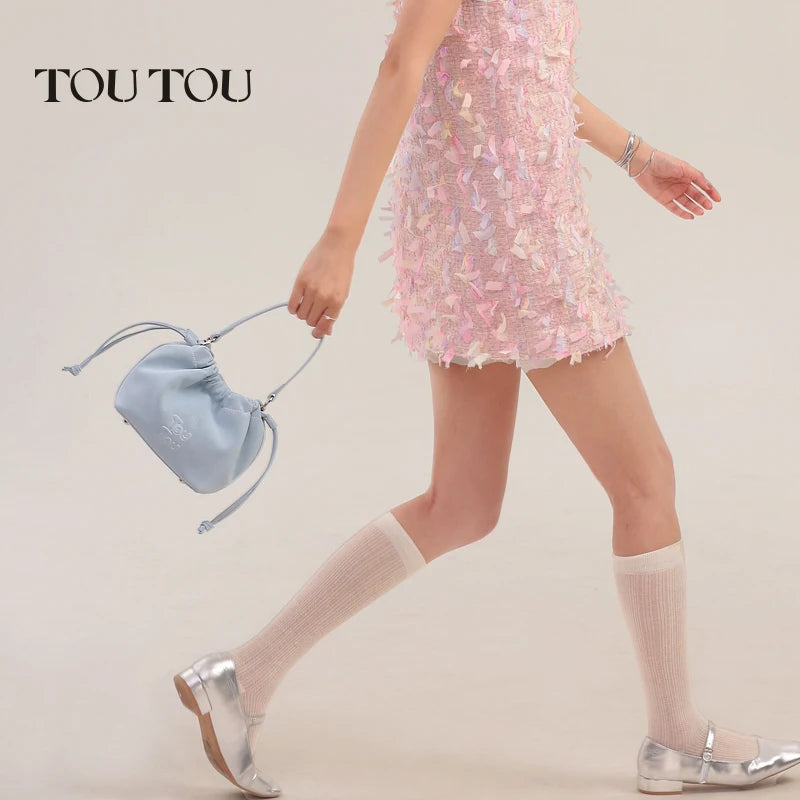 TOUTOU Women Handbag Sweet Food Series Folded Cloud Bag 2024 New Summer Drawstring Single Shoulder Crossbody Burnout Bag