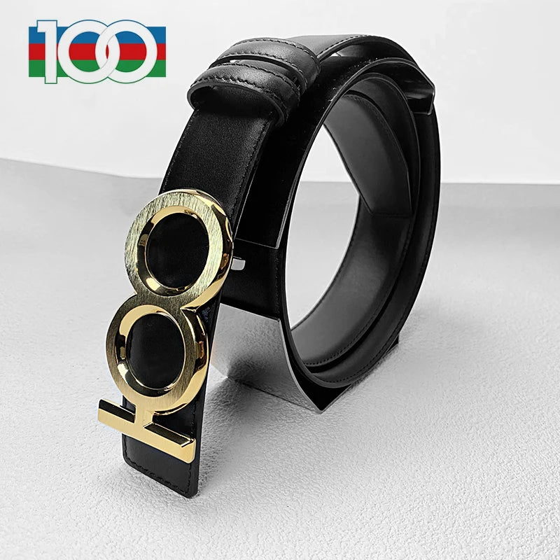 Ceintures en cuir de vache USA100 pour hommes, ceinture à boucle aiguille pour jeunes, ceinture double face en cuir de vachette coréen de première couche avec boîte cadeau