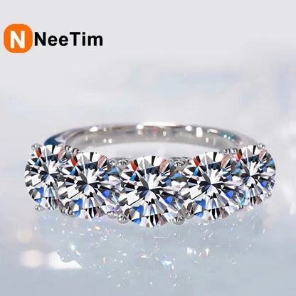 NeeTim 5mm 6.5mm Full Moissanite Ring for Women S925 Sterling Silver Eternity Sparkling Diamond Band Wedding Rings Jewelry GRA