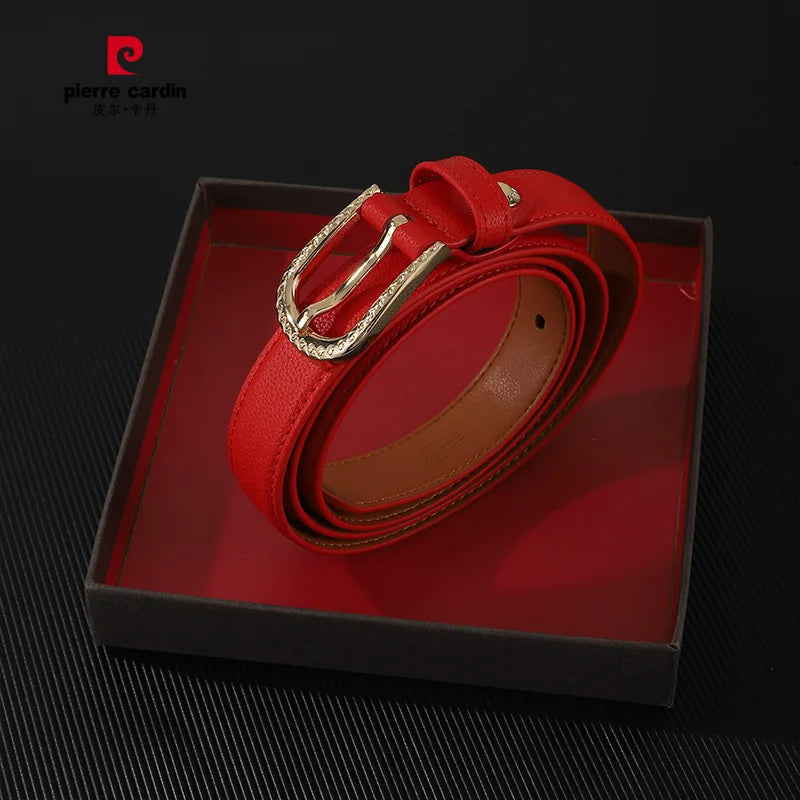 Pierre Cardin Women Genuine Leather Belts for Women belt Women's needle buckle waistband Red