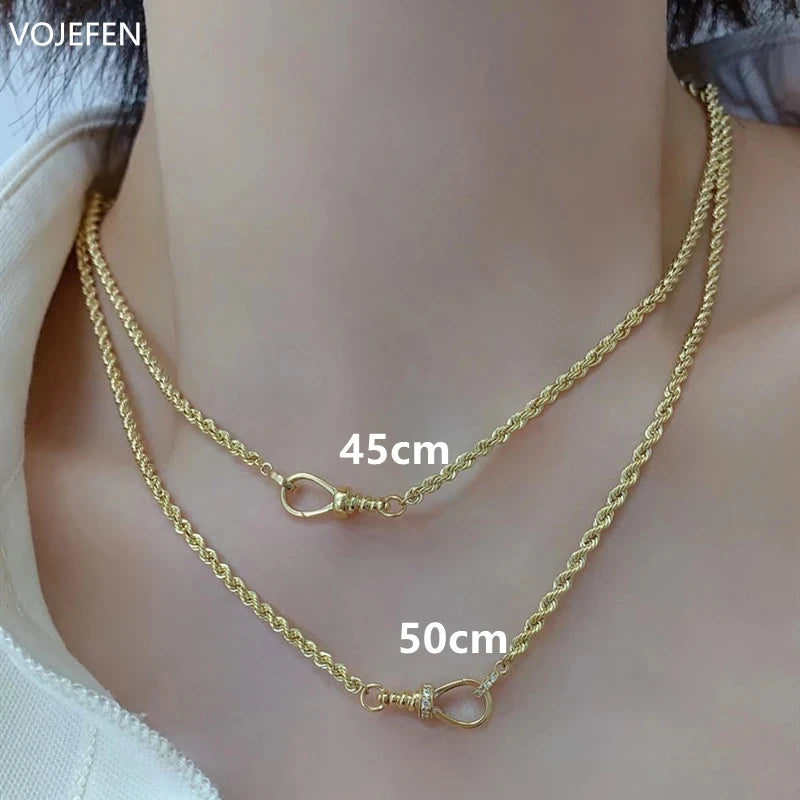 Collier en or véritable 18 carats VOJEFEN Bijoux Chaîne en corde personnalisée avec mini diamants Bouton Luxe AU750 Produits Cadeaux Nouveau bijou