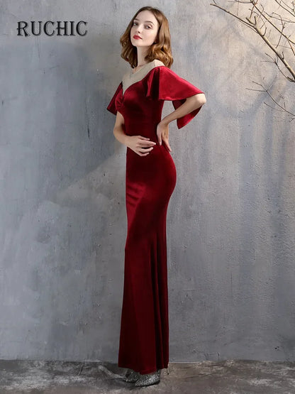 Fashion Women's Elegant Evening Dress O-Neck Solid Color Fishtail Sheath Maxi Dress for Parties Special Occasions 2024 New