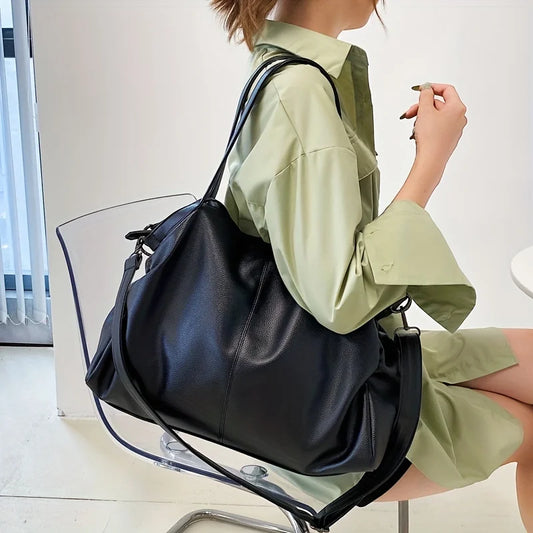 Grands sacs à bandoulière noirs pour femmes, grand sac de shopping Hobo, couleur unie, sac à main en cuir souple de qualité, sac fourre-tout de voyage pour femme