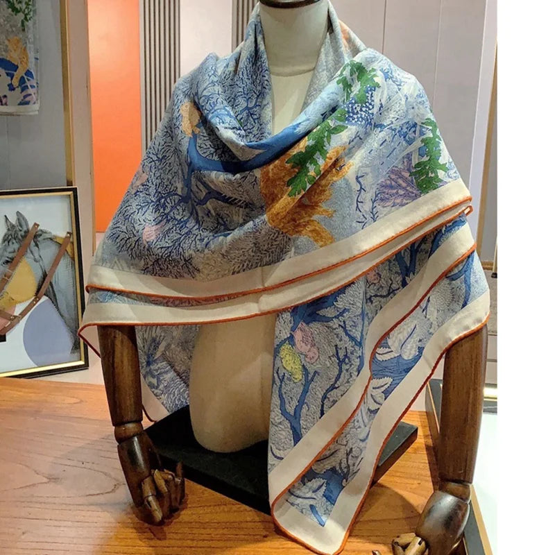 Grand châle carré en cachemire 2023 NOUVEAU imprimé bleu pour femme, écharpe chaude en pashmina pour l'hiver, 135 x 135 cm