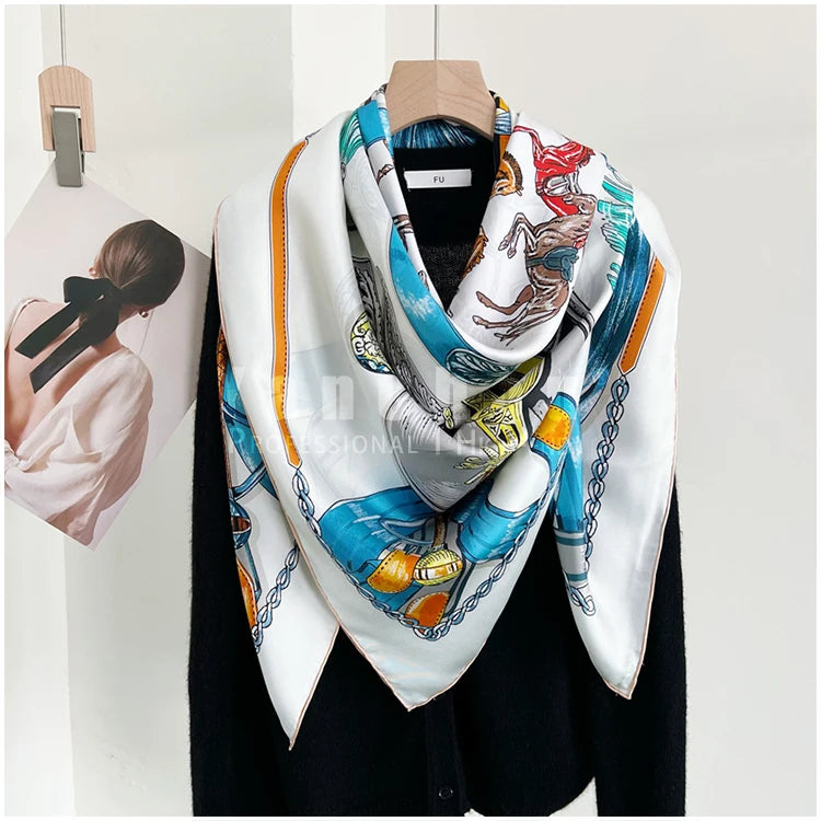 Large Silk Scarf Luxury Designer Mulberry Shawls Hand-Rolled Edges Bandanas Head Hair Bag Accessories Neck Decoration