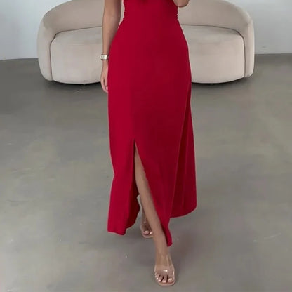 Ellafads - Vestido largo de verano para mujer, sexy, con hombros descubiertos, sin tirantes, liso, con mangas abullonadas, con cordones, espalda descubierta, abertura en la cintura, vestidos largos