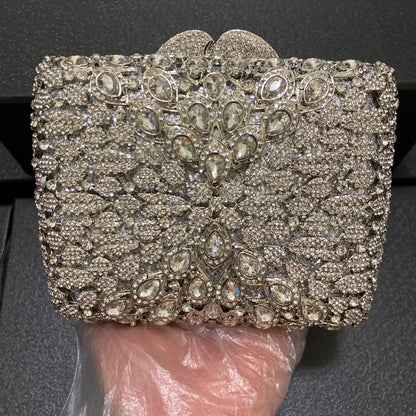 Bolso de noche cuadrado con diamantes de imitación para mujer, bolso de boda con diamantes para niña, bolso de fiesta de lujo con cristales, bolso de mano de metal para cenas y banquetes