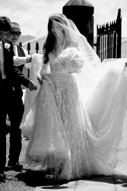 Vestido De Novia De manga larga De encaje De lujo con hombros descubiertos Vestidos femeninos Elegantes Para Casamento Noiva Vestidos De Novia