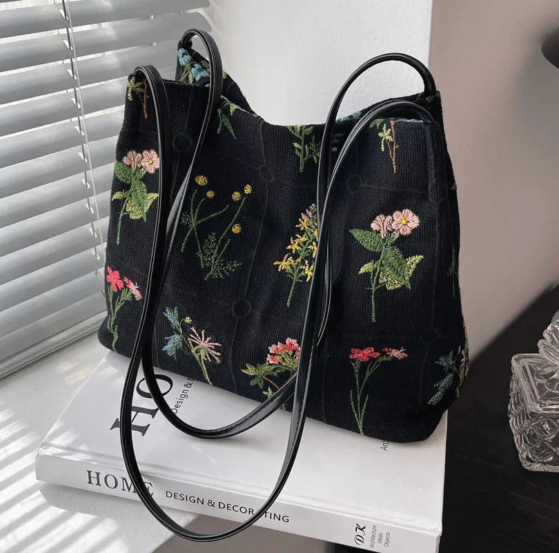 Bolso de mano grande con flores de marca de lujo 2022, nuevo bolso de mano de diseñador de mujer de tela de alta calidad, bolsos de hombro de gran capacidad