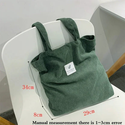 Sac fourre-tout réutilisable en velours côtelé pour femme, petit et grand sac de rangement respectueux de l'environnement, sac à main à bandoulière