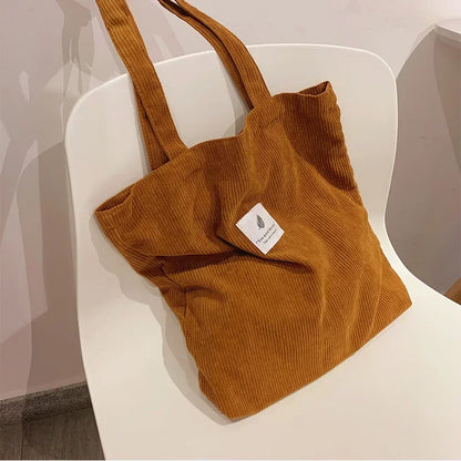 Sac fourre-tout réutilisable en velours côtelé pour femme, petit et grand sac de rangement respectueux de l'environnement, sac à main à bandoulière