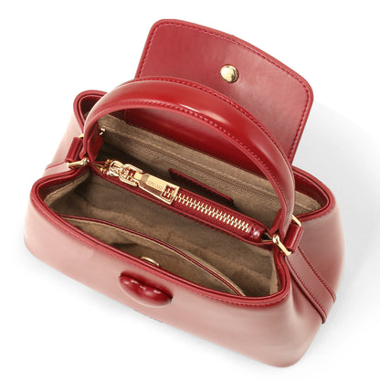 TOUTOU Women Handbag Cowhide Small Handheld Wedding Bag for Female Brides Daily Commuting Love One Shoulder Crossbody Red Bag