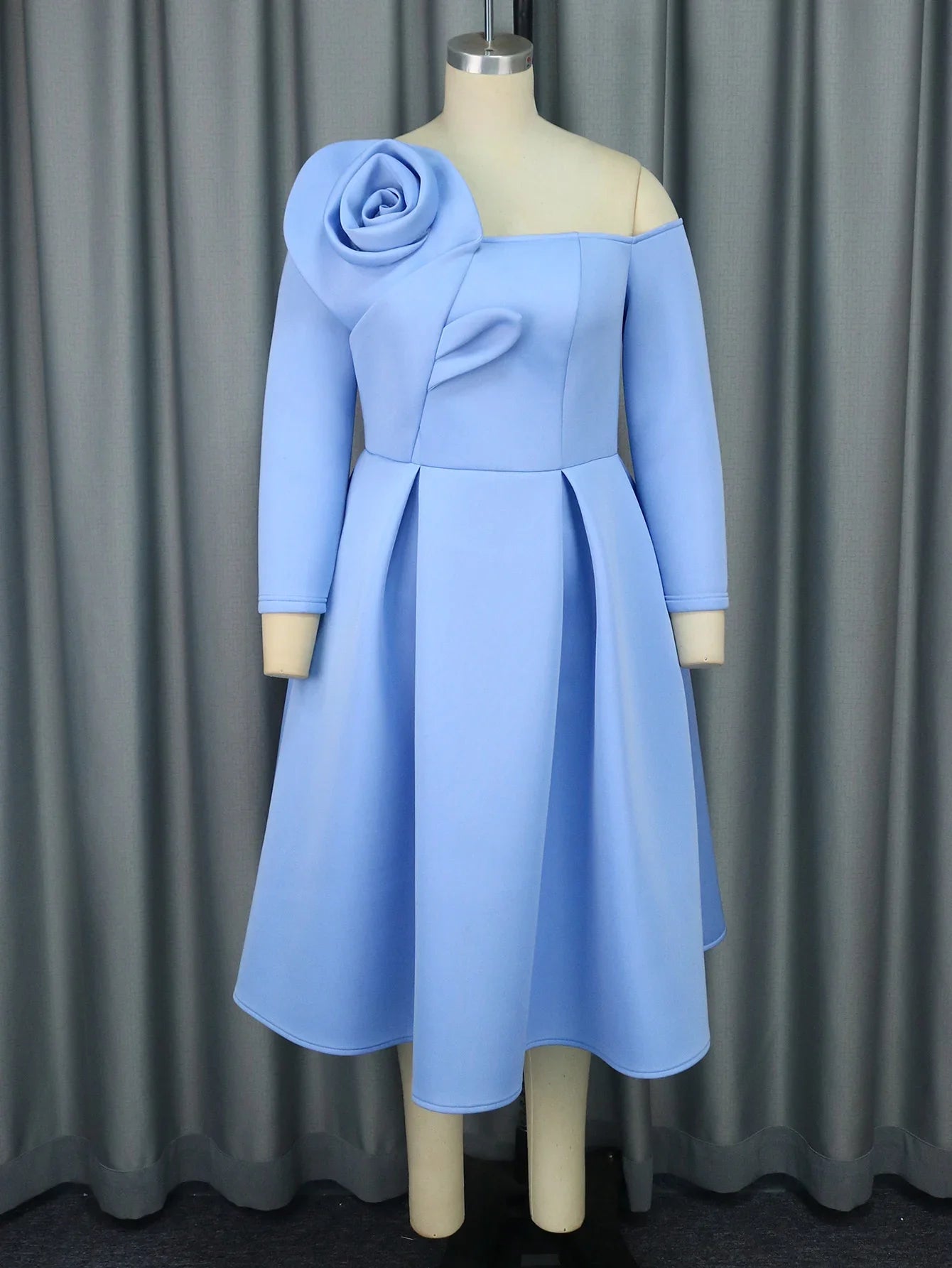 Robe trapèze bouffante pour femme, épaules dénudées, motif rose, élégante, plissée, pour fête, occasion formelle, mariage, invité, soirée, grande taille