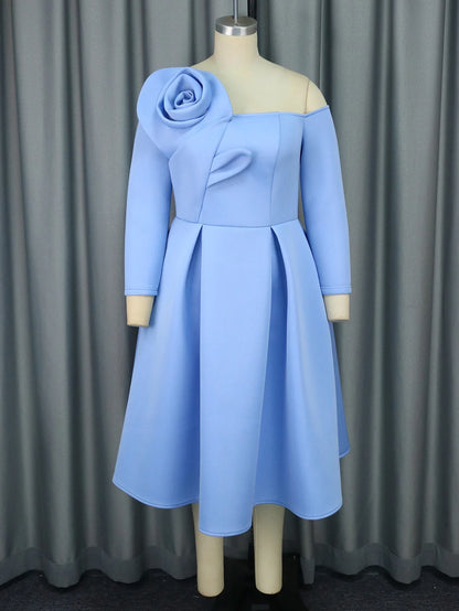 Robe trapèze bouffante pour femme, épaules dénudées, motif rose, élégante, plissée, pour fête, occasion formelle, mariage, invité, soirée, grande taille