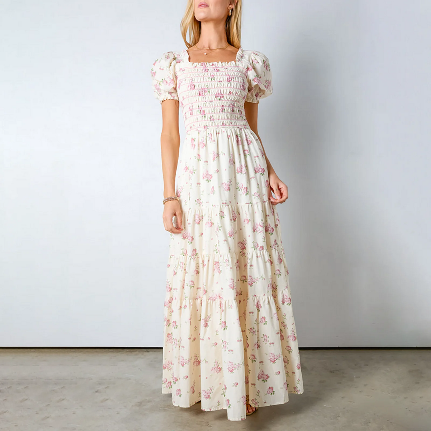 Robe longue d'été fluide à manches courtes et col carré pour femme, imprimé floral vintage Kawaii Combhasaki