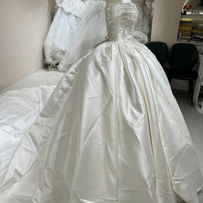 Robe de mariée simple à col en V profond, robe de bal, manches courtes, dos nu, princesse, fête, robes de mariée DW0020