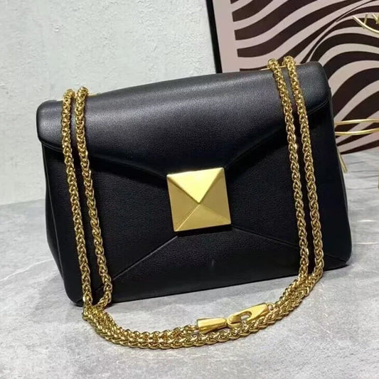 Bolso de mano de diseñador de lujo para mujer, de piel auténtica de primera calidad, grande, con remaches, bandolera, bolso cuadrado con cadena de moda para mujer