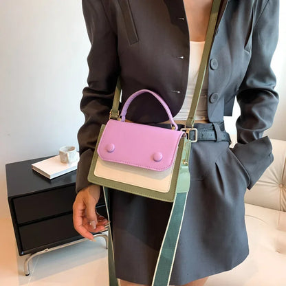 Personalized Trend Wide Shoulder Strap Small Square Bag Contrast Color Fashion Handbag Single Shoulder Crossbody Bag