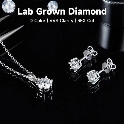 Diamond Jewelry for Wife Anniversary Gift 925 Sterling Silver 1CT Lab Grown Diamond Necklace Stud Earrings with NGIC Certificate