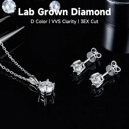 Diamond Jewelry for Wife Anniversary Gift 925 Sterling Silver 1CT Lab Grown Diamond Necklace Stud Earrings with NGIC Certificate