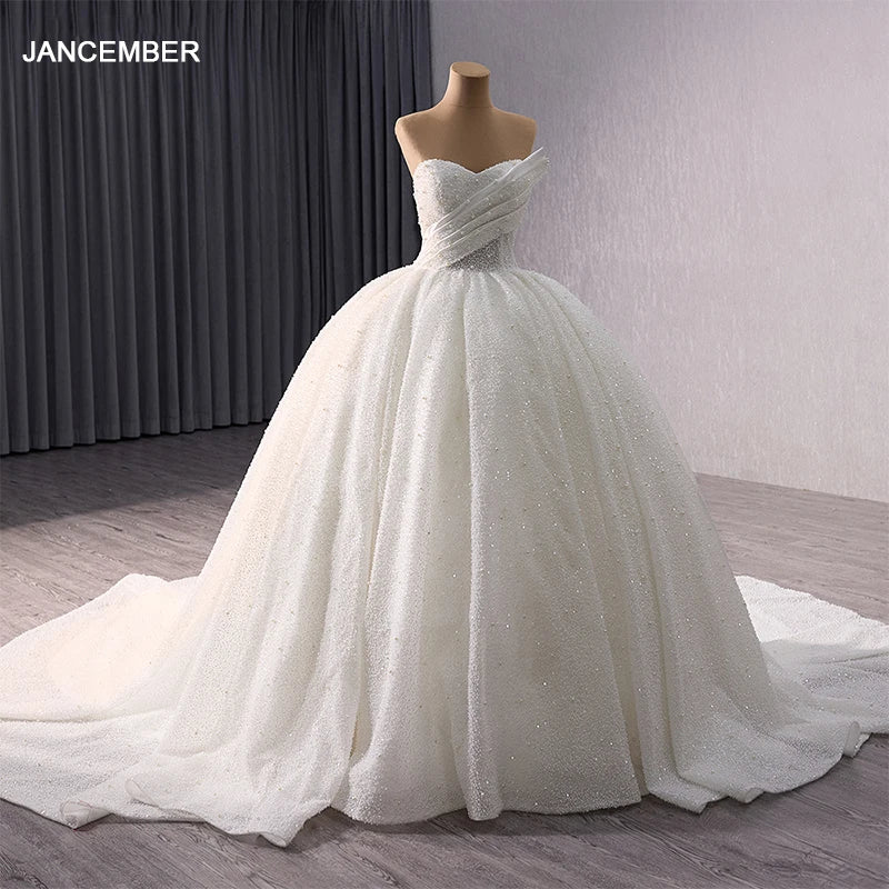 Vestido de novia elegante de diseño popular Jancember 2024 hasta el suelo sin tirantes con cuentas y cordones RSM241026