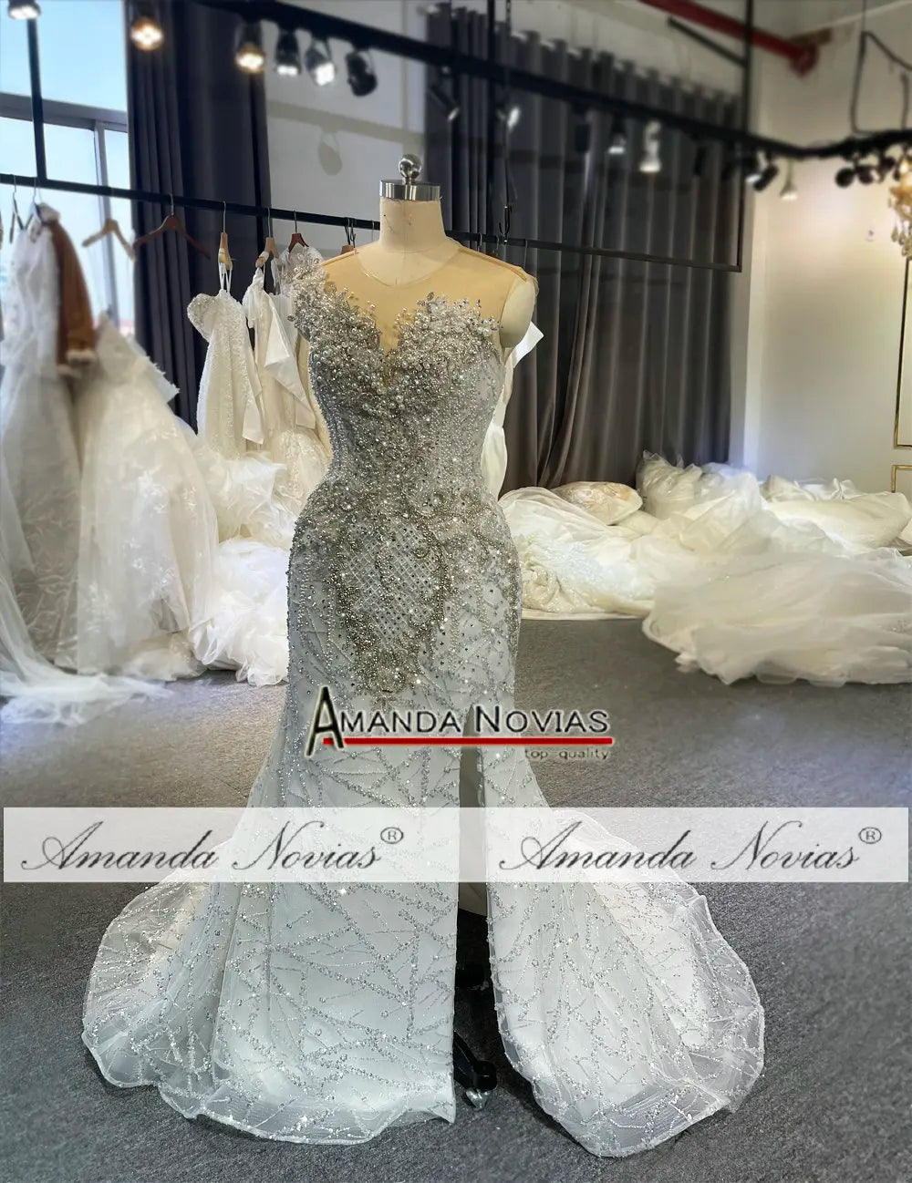 Robe de mariée sirène 2 en 1 à volants Amanda Novias faite à la main NS4774