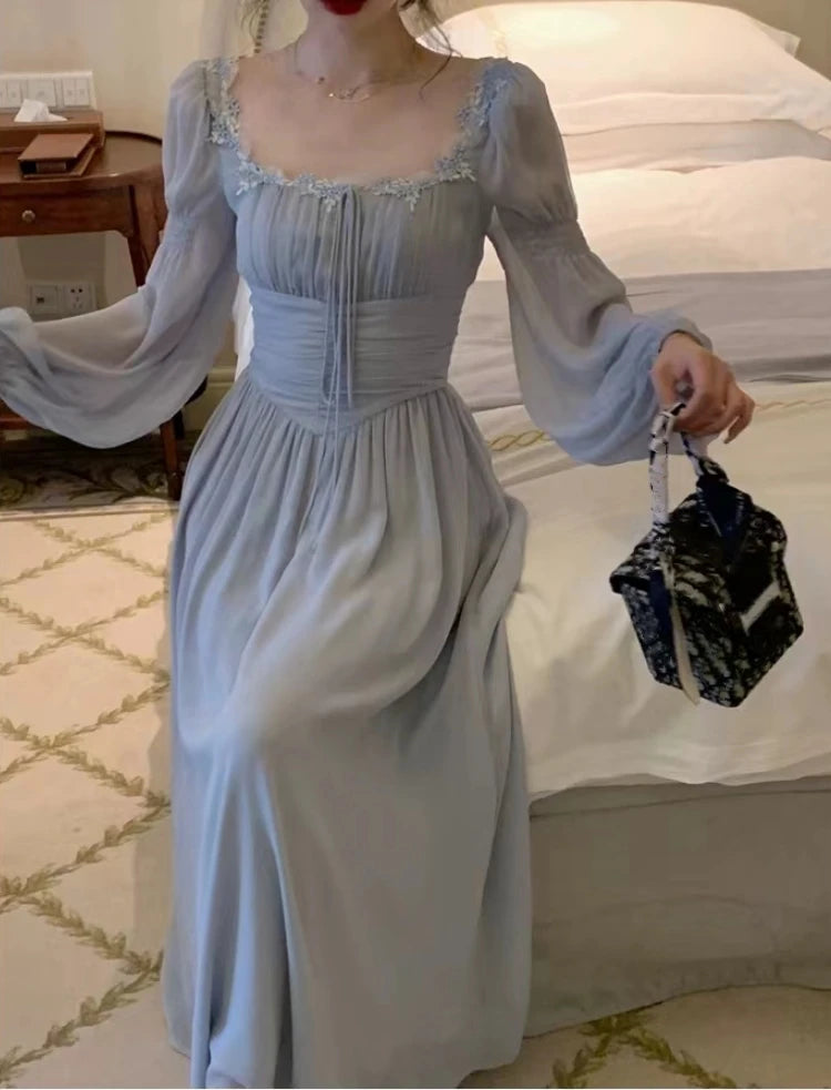 Robe de soirée mi-longue élégante pour femme, tenue de soirée, style princesse française, slim, bandage, manches longues, vêtements coréens de printemps