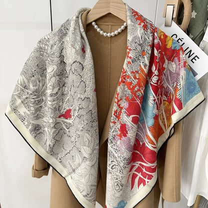 High-end Winter Scarf Women Luxury Brand Silk Cashmere Scarf Naturalize Print Design Square Scarf Pashmina Shawl Wool Kerchief