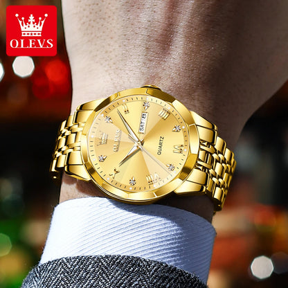 OLEVS 9931 Quartz Watch for Men Solid Stainless Steel Strap Rhombus Design Fashion Business Wristwatch Men's Waterproof Watches