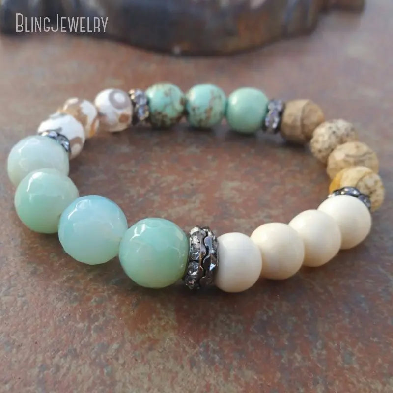 10pcs Boho African Turquoise Pyrite Natural Stone Beaded Stack Bracelet Women Unique Accessory Statement Chakra Femme Jewelry