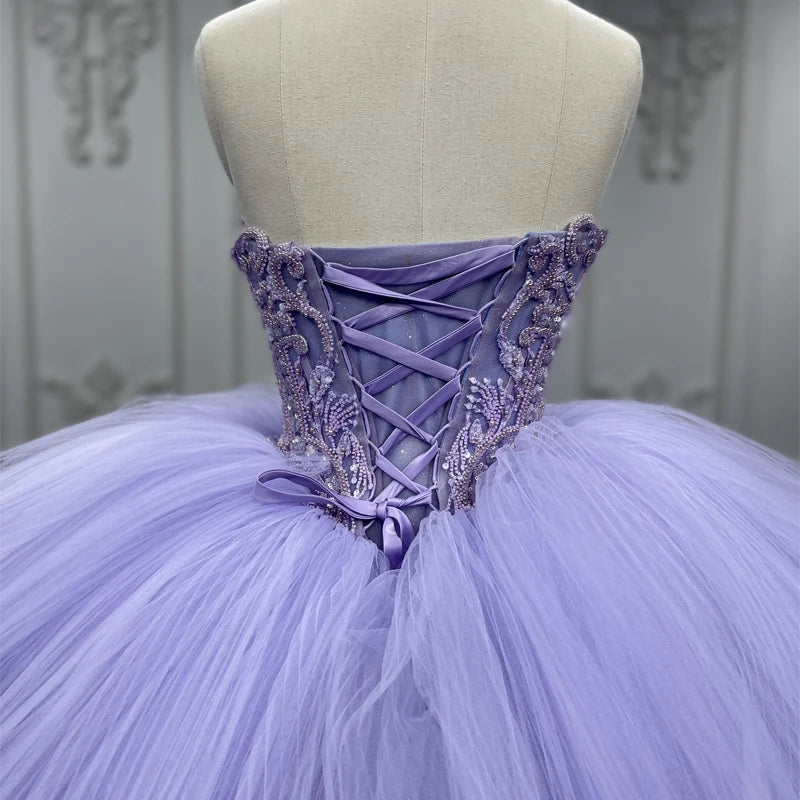 Vestido de quinceañera internacional con escote en forma de corazón y cristales, sin tirantes, color morado, vestido de noche DY9906, vestido de noche elegante para mujer