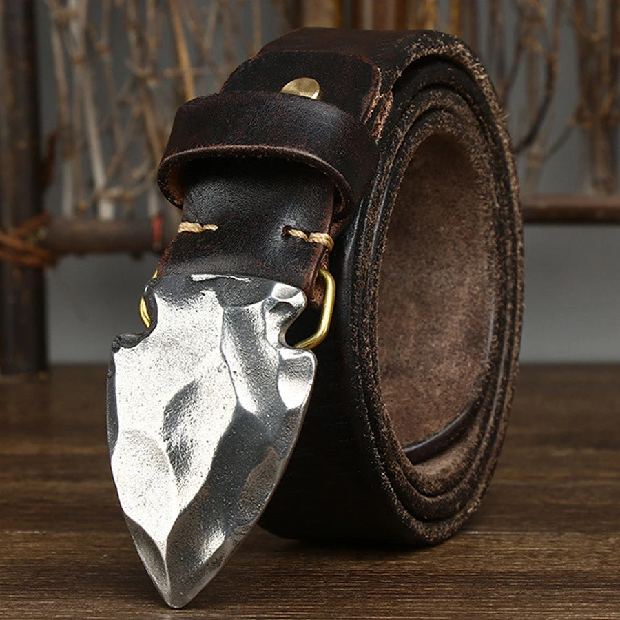 Cinturón de piel de vaca pura con hebilla lisa y estilo retro de 3,8 cm para hombre, cinturón de mezclilla con hebilla de placa de cuero real