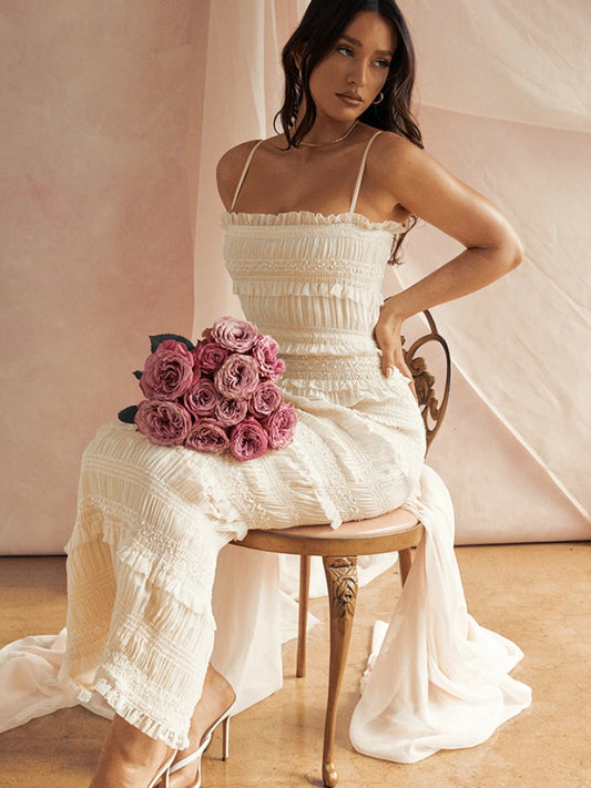 Oligai Vestidos de lujo de verano para ocasiones formales maxi Vestidos beige con tirantes finos para invitados a la boda Vestidos largos para fiesta de graduación