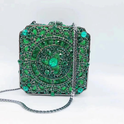 Red/Green/Blue Diamond Square Clutches Bags For Women Rhinestone Wedding Purse Designer Crystal Ladies Bridesmaid Party Handbags